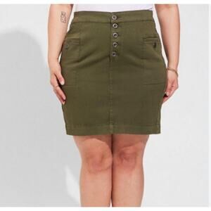 18W Torrid PENCIL SKIRT Mini Olive Military Green Twill High Rise Button Fly 2X